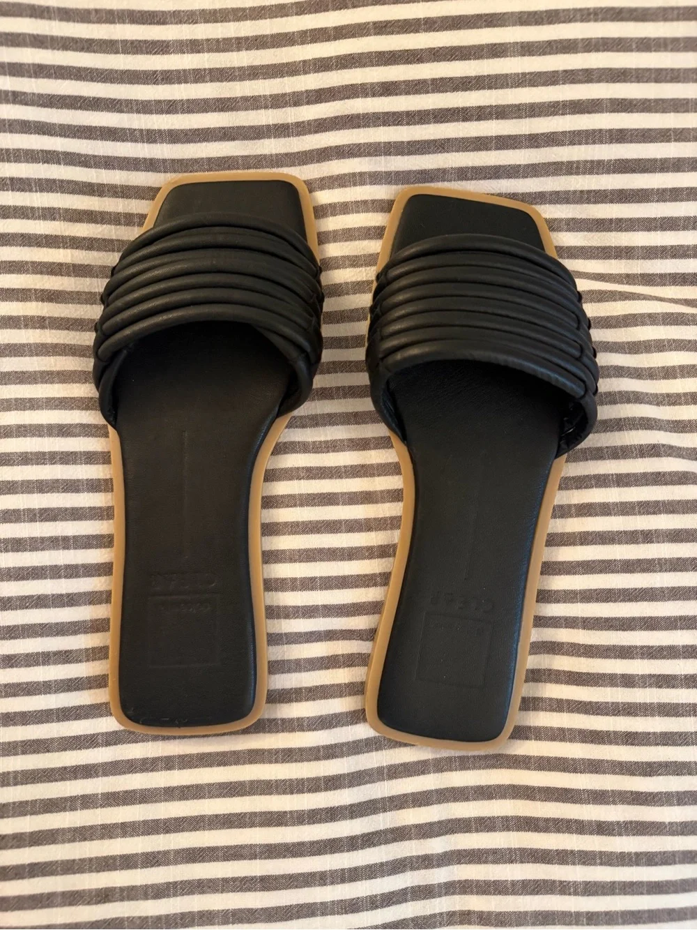 Dolce Vita SIZE 8  Black Quilted Slide Sandals with Tan Trim